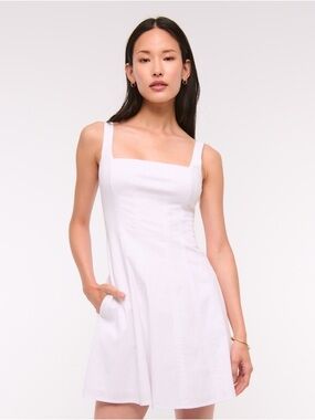 Abercrombie White Cotton Mila Stretch Square-Neck A-Line Mini Dress Sz M Spring